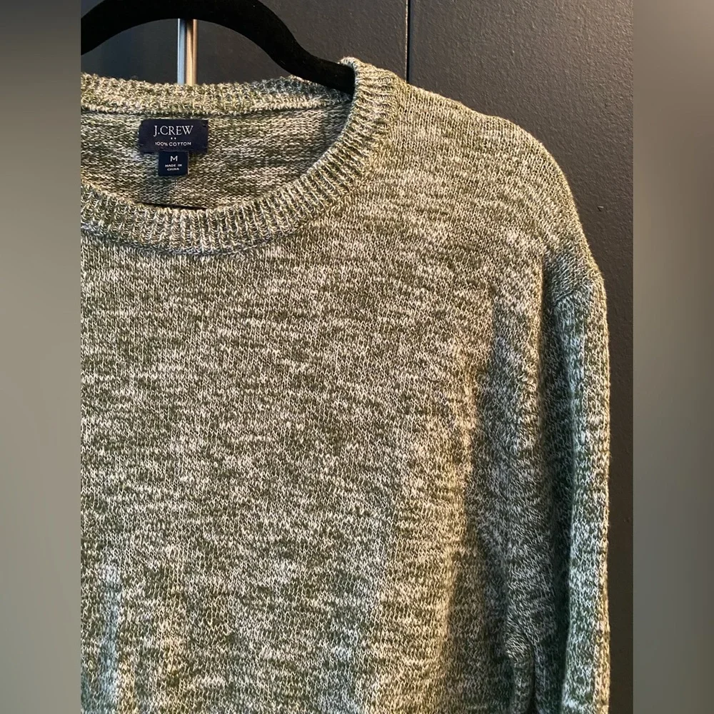 J. Crew - 100% Cotton Piqué-Stitch Crewneck Sweater in Green - Size M